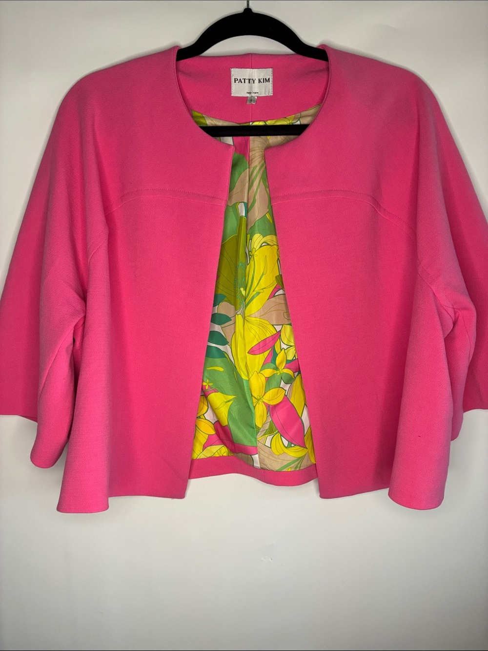 PATTY KIM Hot Pink Open-Front Cropped Blazer Jacket with Floral Lining
